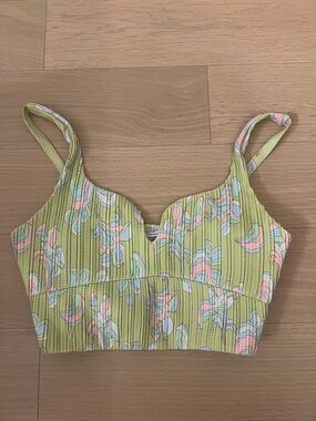 Zara green floral crop top with side zipper size M